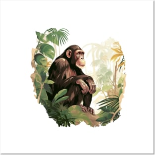 Cute Chimpanzee In Jungle Posters and Art